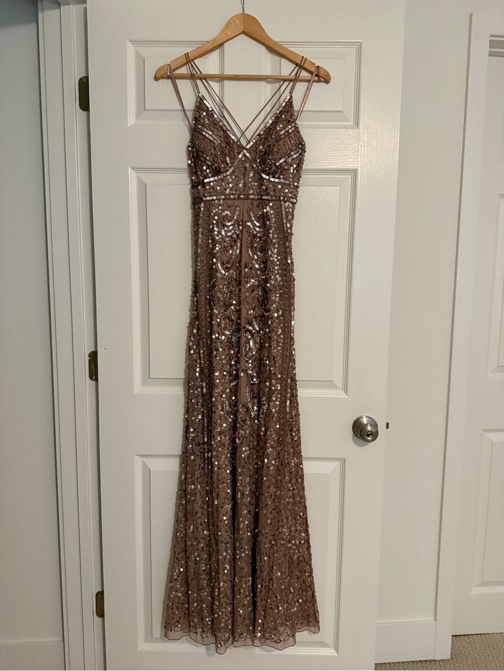 Marina beaded maxi dress Wedding guest party. Color taupe size 4